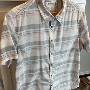 XpertWest Men's Casual Striped Shirt - Gray and Pink